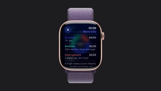 Smartwatch met een slaapscore en onderverdeling in duur, bedtijd en onderbrekingen